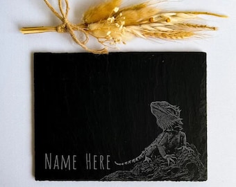 Personalised Bearded Dragon Basking Slate - Custom Gift for Reptile Care, Natural Substrate Heating Pad, Terrarium Enclosure Décor, A5 or A4