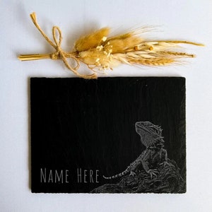 Personalised Bearded Dragon Basking Slate - Custom Gift for Reptile Care, Natural Substrate Heating Pad, Terrarium Enclosure Décor, A5 or A4
