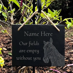Personalised Horse - memorial plaque. Natural slate 20cm by 14.5cm
