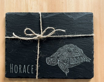 Custom Tortoise - feeding slate, for beak trimming, personalised gift, basking slate,  Natural slate size A5 or A4