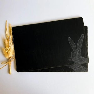 Hare - Two Natural Slate Placemats (set of 2), farmhouse table mats, woodland animal, wildlife gifts, hare lovers, country, 30 cm by 20 cm