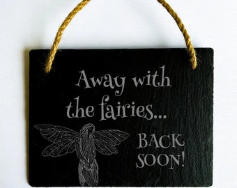 Fairy Slate Hanging Sign: Etched Home Decor (20cm x 14.5cm)