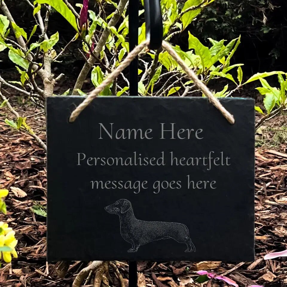 Dachshund - Natural Slate Memorial Stake (Large), pet remembrance, grave marker, Dachsie owner,  20 cm x 14.5 cm