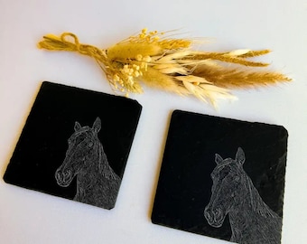 Horse Slate Coasters (Set of 2): Laser Etched Farmhouse Decor 10cm