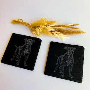 Staffordshire Terrier - Natural Slate Coasters (Set of 2), farmhouse coasters, gift for the home, Staffy lovers, natural slate 10cm by 10cm