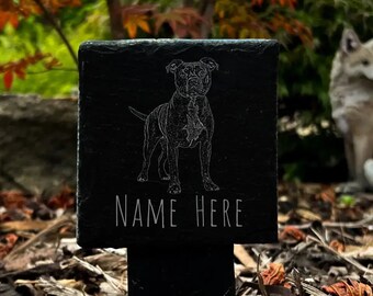 Staffordshire Terrrier - Natural Slate Memorial Stake (Small), pet memorial plaque, dog loss,  remembrance gift, natural slate, 10cm x 10cm