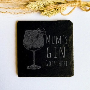 Personalised Gin - Natural Slate Coaster (1 Coaster), gin lovers gift, mum&#39;s gin, dad&#39;s gin, 10x10cm