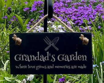 Jardin personnalisé - Plaque de jardin en ardoise naturelle, plaque de jardin, cadeau jardinier, cadeau pour elle, cadeau pour lui, 20 cm x 10 cm