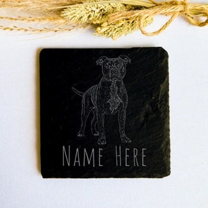 Personalised Staffordshire Terrier - Natural Slate Coaster (1 Coaster), Staffy gift, dog lovers gift, farmhouse style, 10x10cm