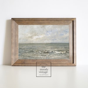 Seascape Painting Print, Soft Coasta, Landscape, Vintage Neutral Beach Painting, French Country Decor,  Printable Wall Art Vintage, nautical