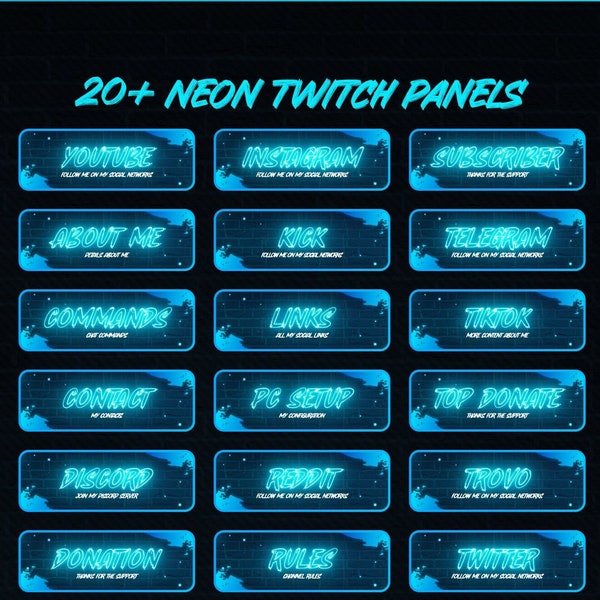 BLUE NEON PANELS For Twitch. Designs panels for twitch profile