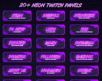 PURPLE NEON PANELS For Twitch. Designs panels for twitch profile
