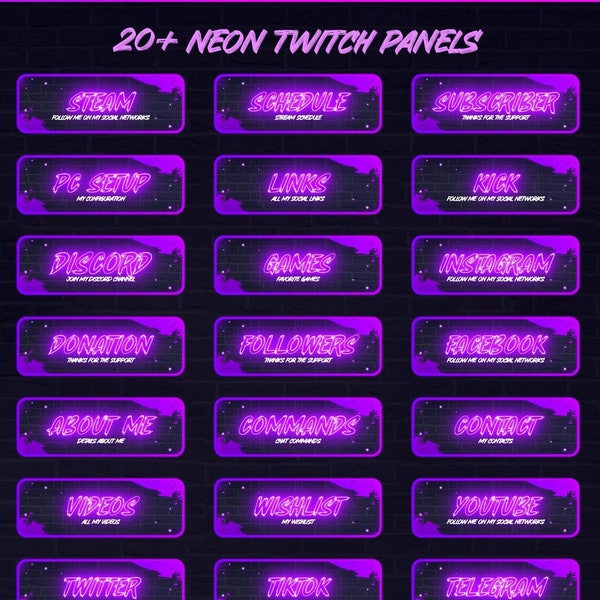 PURPLE NEON PANELS For Twitch. Designs panels for twitch profile