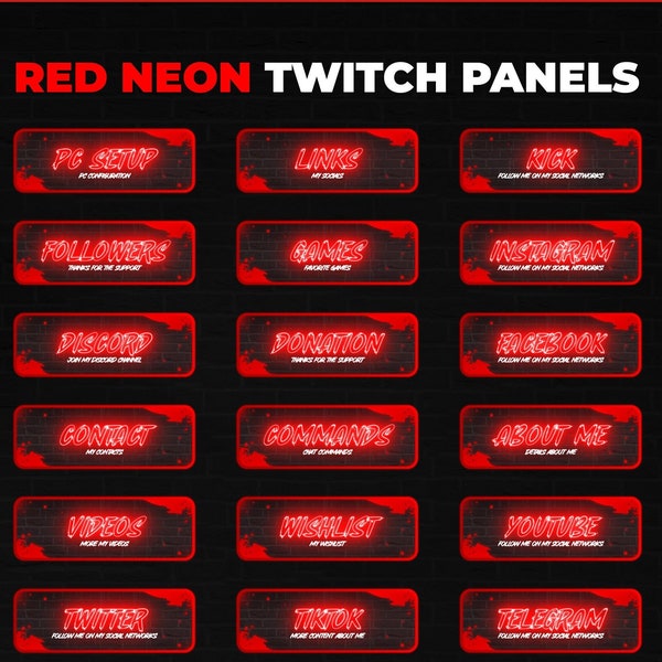 RED NEON PANELS For Twitch. Designs panels for twitch profile