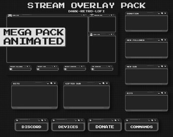 Animated DARK RETRO Twitch OVERLAY Package - Minimal Dark Twitch Theme | Retro Stream Overlay Pack