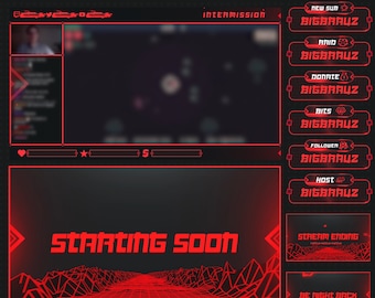 Animated RED Twitch Overlay Package - Minimal Red Twitch Theme | Red Stream Overlay Pack