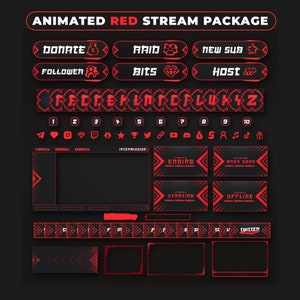 Animated RED Twitch Overlay Package Minimal Red Twitch Theme Red Stream Overlay Pack image 2