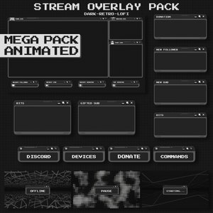 Forfait animé DARK RETRO Twitch OVERLAY - Thème Minimal Dark Twitch | Pack de superposition de flux rétro