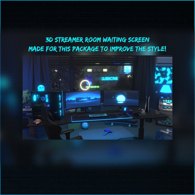 OVERLAYS Streamen Sie ein animiertes Twitch-Paket im BLAUEN NEON-Stil Bild 8