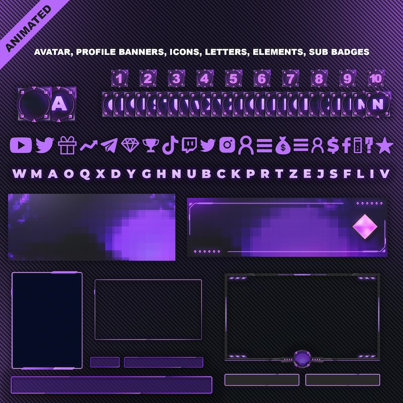 Animated PURPLE STREAM OVERLAY package Minimal Purple Twitch Theme Purple Stream Overlay Pack image 4