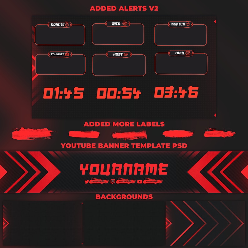 Animated RED Twitch Overlay Package Minimal Red Twitch Theme Red Stream Overlay Pack image 5