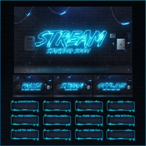 OVERLAYS Streamen Sie ein animiertes Twitch-Paket im BLAUEN NEON-Stil Bild 3