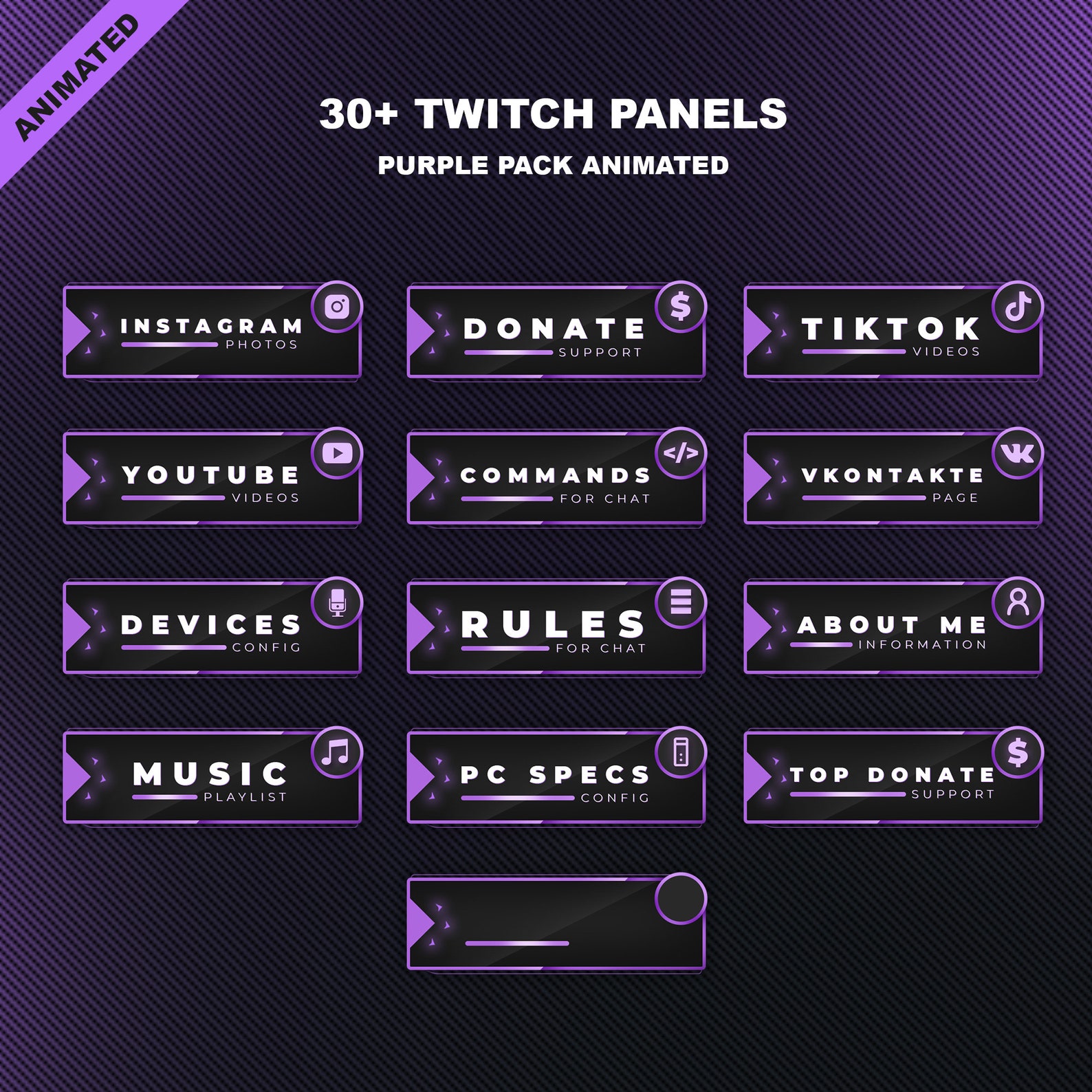 Animated PURPLE STREAM OVERLAY Package Minimal Purple Twitch Etsy