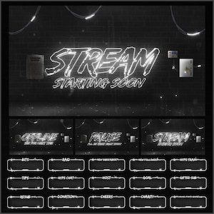 Overlays Stream Animated Black And White Neon style twitch Package image 2