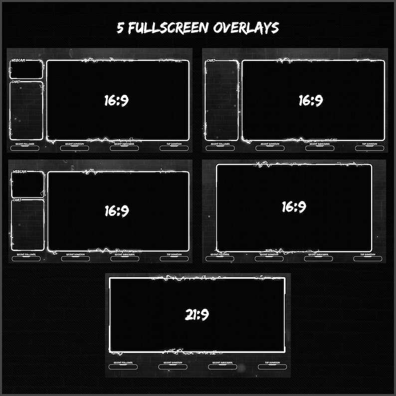 Overlays Stream Animated Black And White Neon style twitch Package image 5