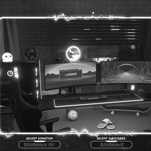 Overlays Stream Animated Black And White Neon style twitch Package image 9