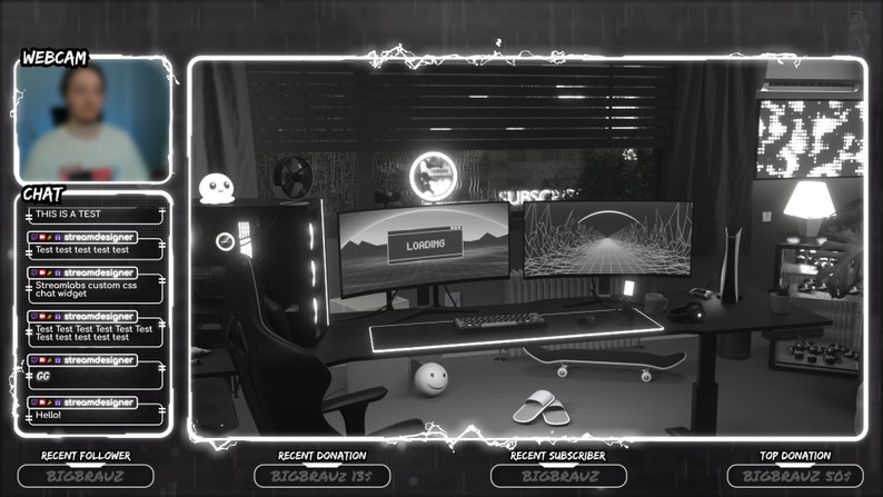 Overlays Stream Animated Black And White Neon style twitch Package image 9