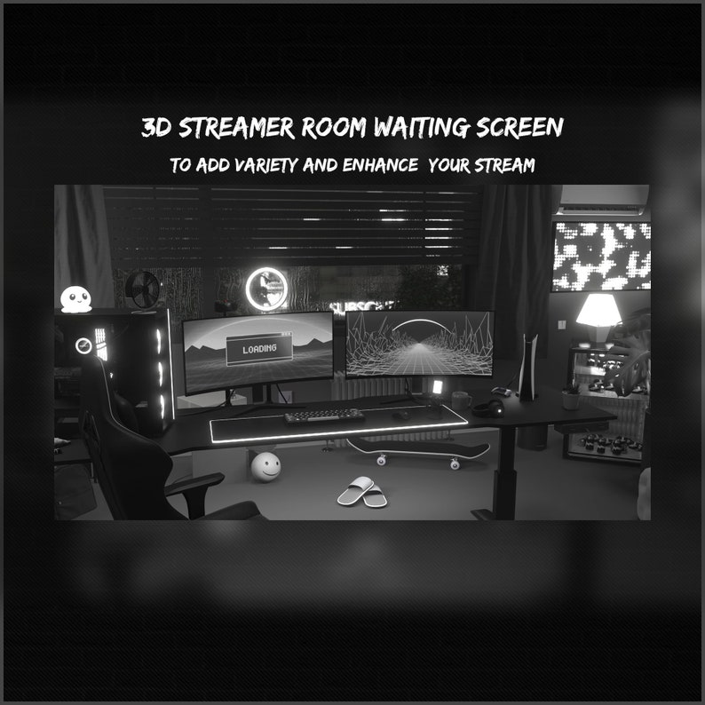 Overlays Stream Animated Black And White Neon style twitch Package image 6