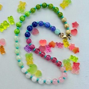 Candy Rainbow Edelstein Choker: 16.5 ”18k Gold Filled Hardware, blaue Himbeer-Rocailles