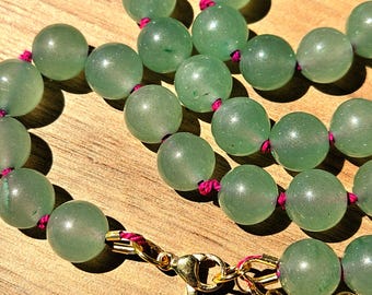 Chrysoprase Gemstone Choker, Ethereal Candy Necklace, Silk Knotted, 18k Gold Filled, adjustable