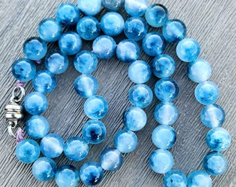 Ocean Blue Apatite Gemstone Choker, Colorful Candy Necklace, Stainless Steel Magnetic Clasp