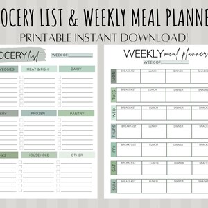 Grocery List and Weekly Meal Planner, Earth Tone Green Theme, Digital ...