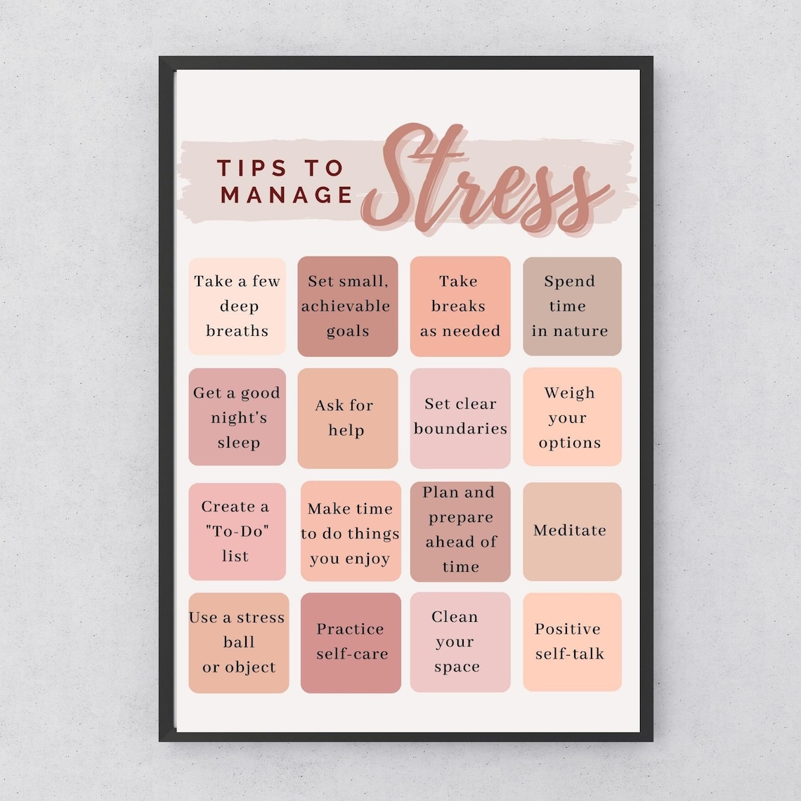 Stress Management Tips, Digital Printable Wall Art, Office Art ...