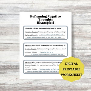 Reframing and Challenging Negative Thoughts, Lesson and Worksheet ...