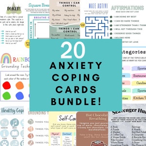 Anxiety Coping Skills Flash Cards Bundle, Resources for Teachers, Therapists, School Counsellors. Teaching Students how to Manage Emotions