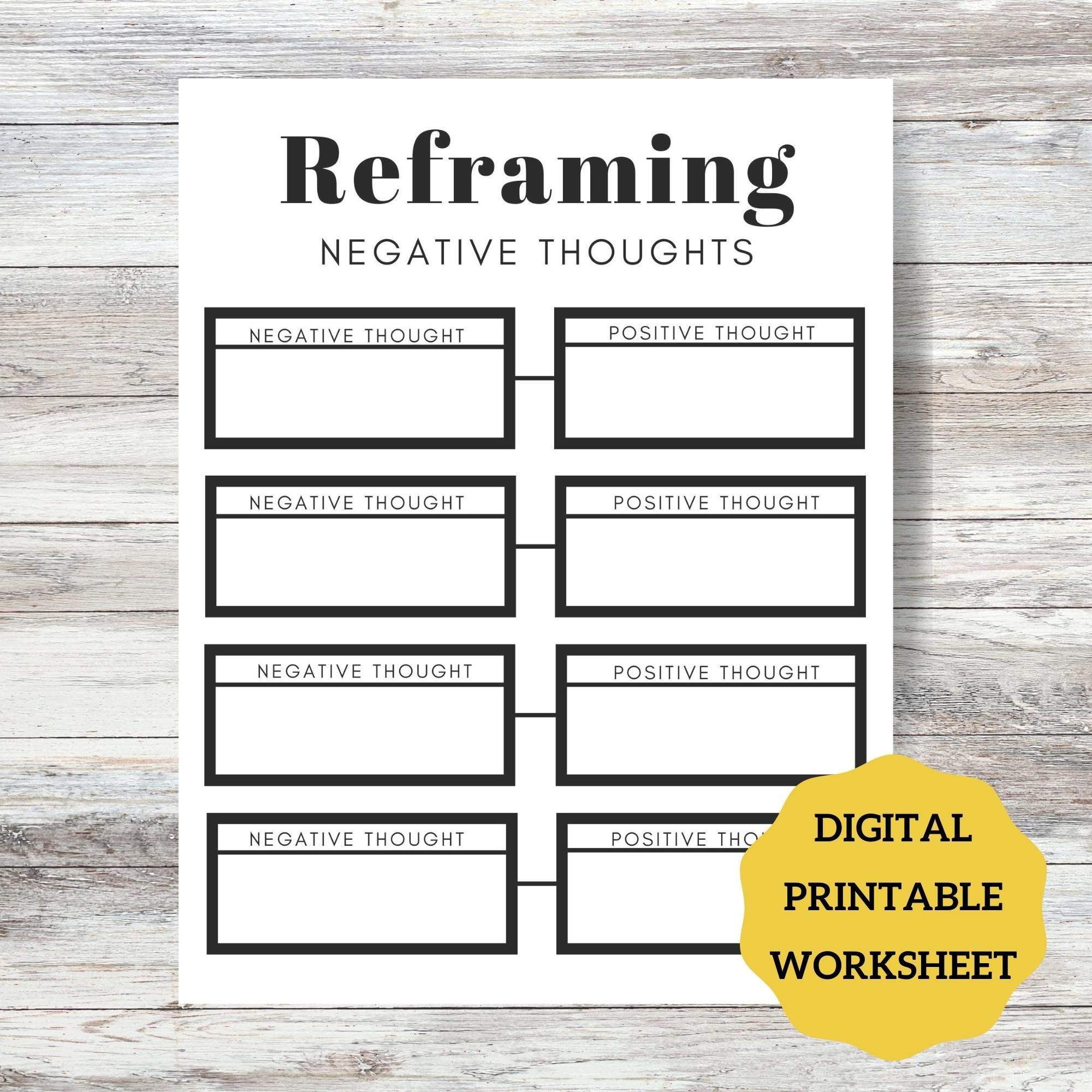 Reframing Negative Thoughts Practice Worksheet/ Resilience Etsy