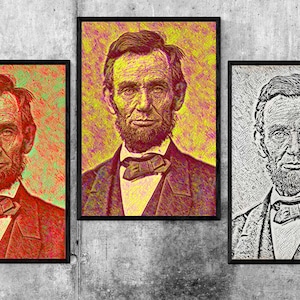 Abraham Lincoln | American Art | Founding Fathers | Printable Wall Art | Digital Download | Pop Art | Red and Lite Green