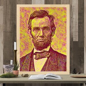 Abraham Lincoln | American Art | Founding Fathers | Printable Wall Art | Digital Download | Pop Art | Yellow and Purple