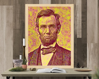 Abraham Lincoln | American Art | Founding Fathers | Printable Wall Art | Digital Download | Pop Art | Yellow and Purple