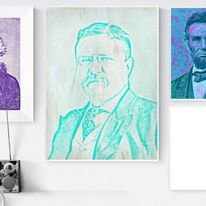 Theodore Roosevelt | American Art | Founding Fathers | Printable Wall Art | Digital Download | Pop Art | Teal