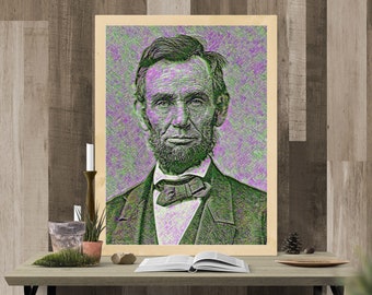 Abraham Lincoln | American Art | Founding Fathers | Printable Wall Art | Digital Download | Pop Art | Green and Magenta