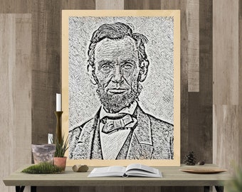 Abraham Lincoln | American Art | Founding Fathers | Printable Wall Art | Digital Download | Pop Art | Black and White Mosaic