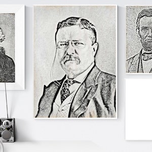 Theodore Roosevelt | American Art | Founding Fathers | Printable Wall Art | Digital Download | Pop Art | Black