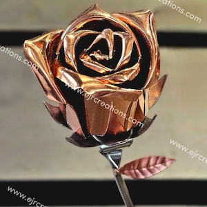 Copper Rose with Stainless Steel Base - 7th Anniversary gift