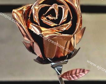 Copper Rose with Stainless Steel Base - 7th Anniversary gift