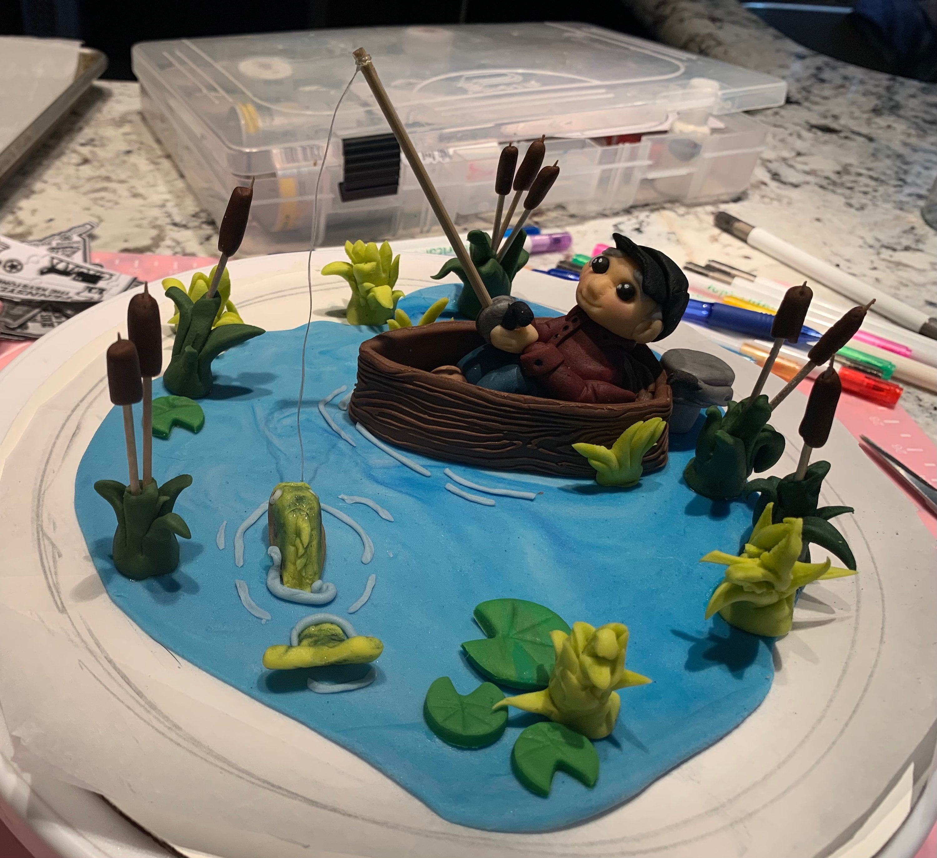 Fishing and Hunting Theme Cake, Fondant Toppers, Hunting, Fishing,  Retirement Cake Topper, Men's Birthday Theme 